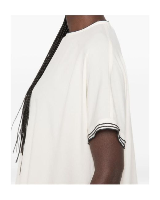 Fabiana Filippi White Striped-Trim Short-Sleeve Top