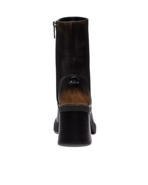 COACH Black Leather Block-Heel Ankle Boots