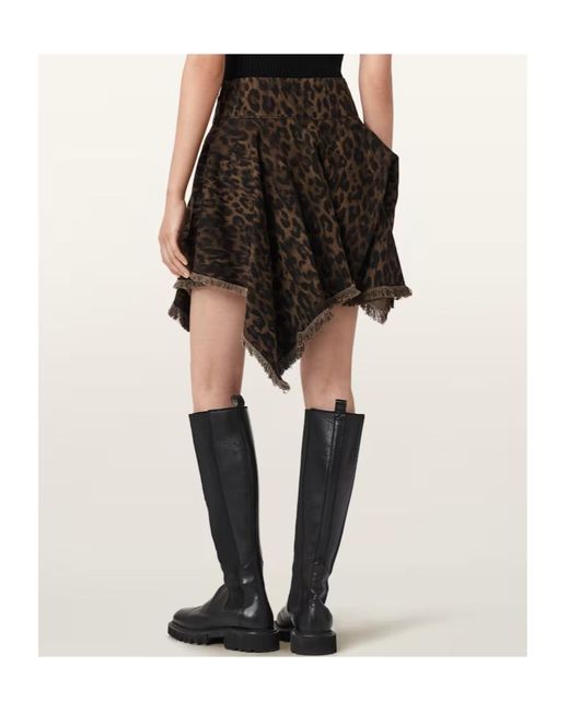 AllSaints Black Crissy Leopard Print Denim Mini Skirt