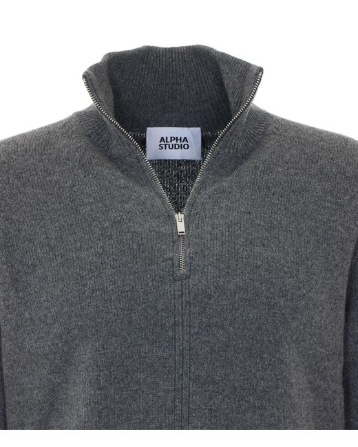 Alpha Studio Gray Half-Zip High-Neck Cardigan for men