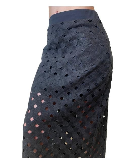 Max Mara Blue Bchzorro Broderie Midi Skirt