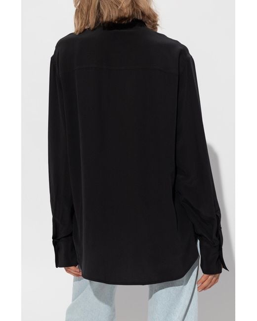 Victoria Beckham Blue Asymmetric Ruffle Blouse