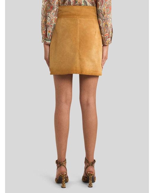 Etro Brown Suede Mini Skirt With Buckle