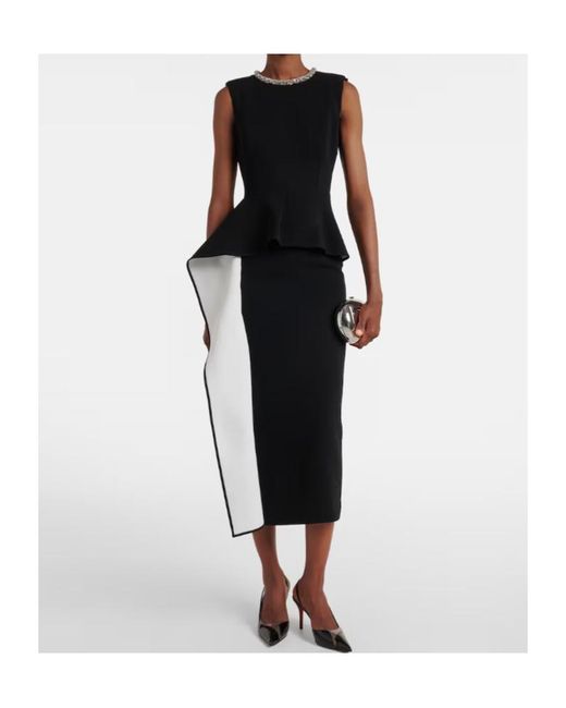 Roland Mouret Black Embellished Peplum Satin Crepe Midi Dress