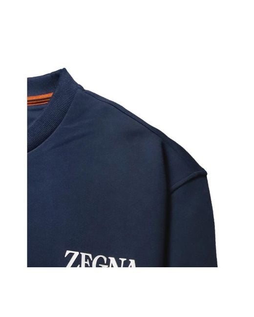 Zegna Blue Logo Rubberised Crewneck Sweatshirt for men