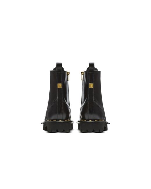 Balmain Black Glazed Leather Army Boots