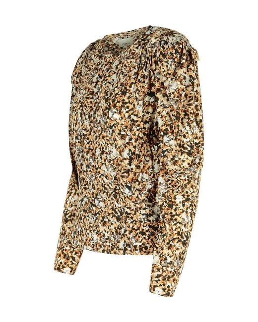 Isabel Marant White Zarga Pleated Printed Blouse