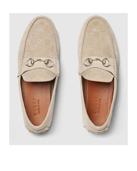 Gucci White Horsebit Monogrammed Loafers for men
