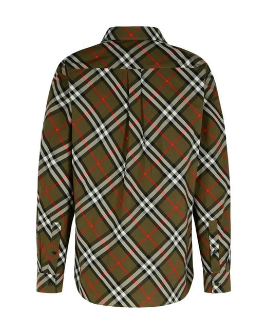 Burberry Green Checked Long Sleeved Shirt for men