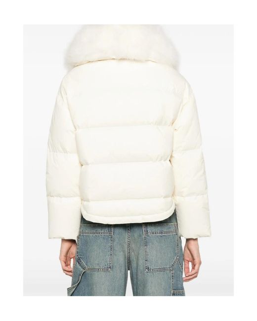 Yves Salomon White Fur-Trim Puffer Jacket