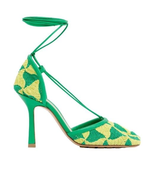 Bottega Veneta Green Hand-Crocheted Wavy Triangle Stretch Sandals