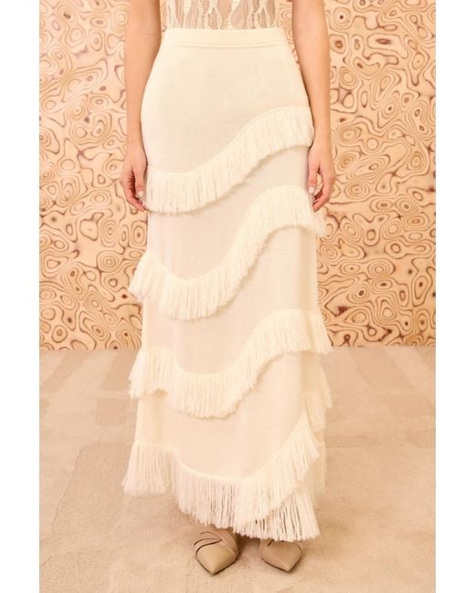 Ulla Johnson Natural Mid-Length Knitted Tassel Skirt