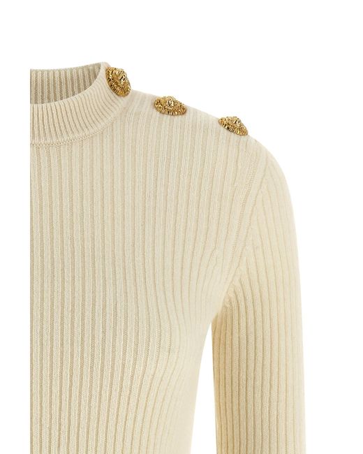 Balmain White Button Embellished Knitted Pullover