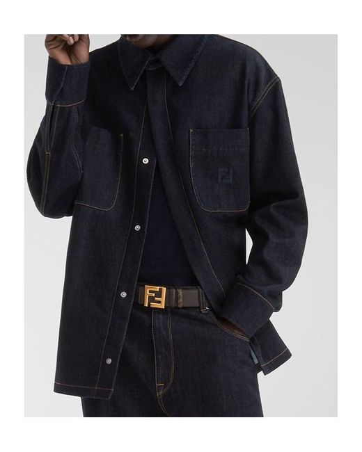 Fendi Blue Logo Embroidered Denim Jacket for men
