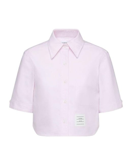 Thom Browne Purple Logo-Patch Short-Sleeve Shirt