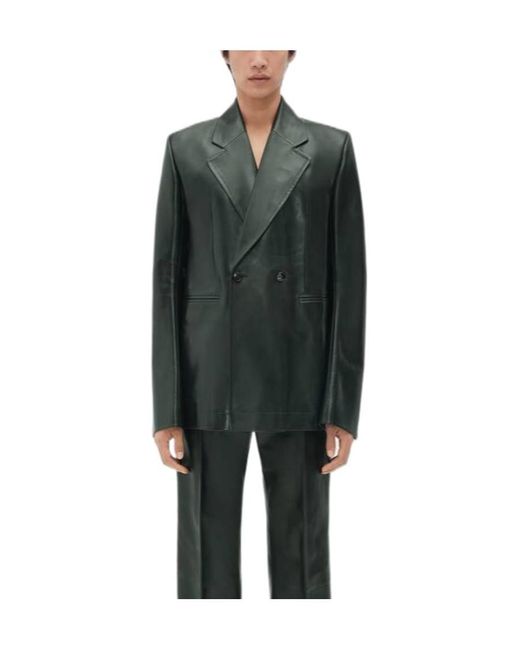 Bottega Veneta Green Button Leather Jacket for men