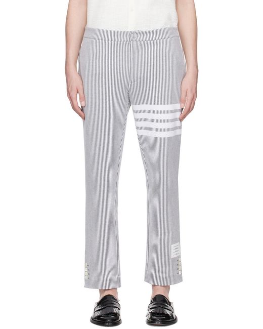 Thom Browne Gray 4-Bar Seersucker Tailored Trousers for men