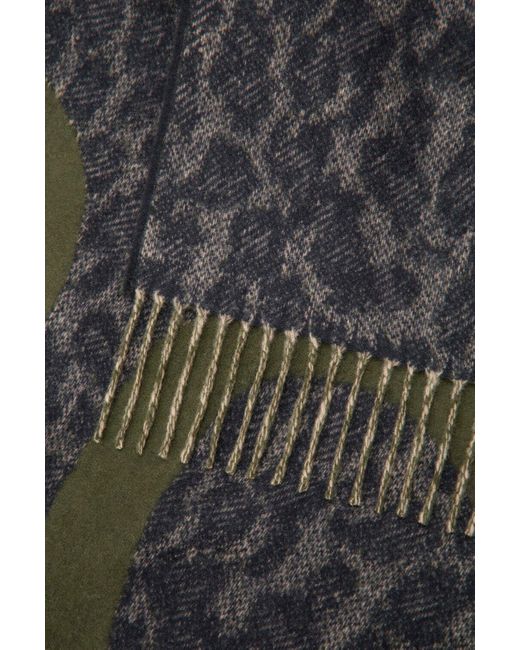 Loewe Green Reversible Leopard Fringe Scarf for men