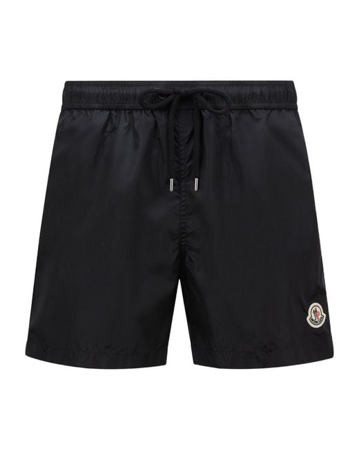 Moncler Black Logo Patch Drawstring Swim Shorts for men