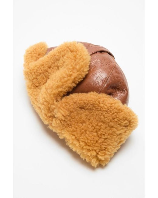 Acne Orange Leather Shearling Hat for men