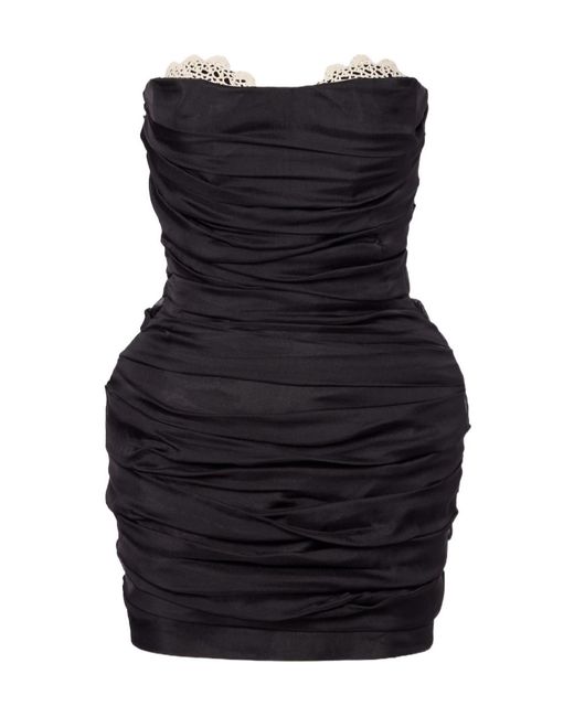 Magda Butrym Black Crochet-Trimmed Silk Minidress