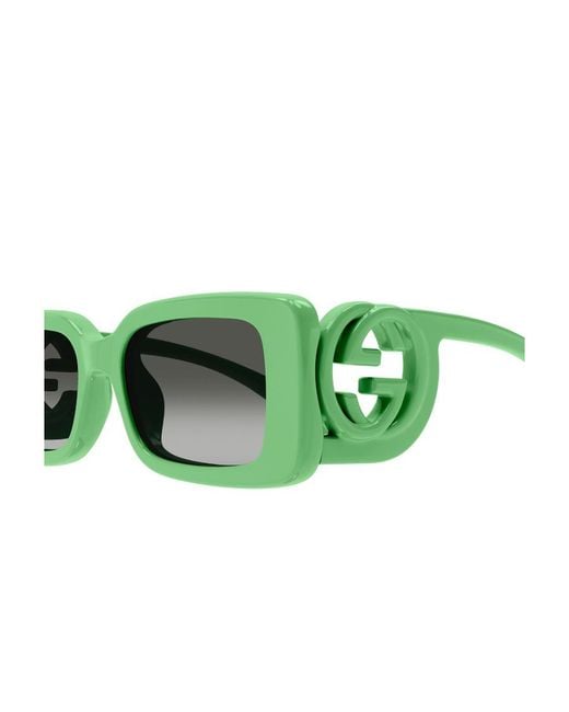 Gucci Green Eyewear Rectangular Logo-Detail Sunglasses