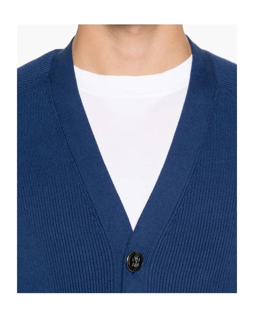 Brunello Cucinelli Blue English Rib Knit Cardigan for men
