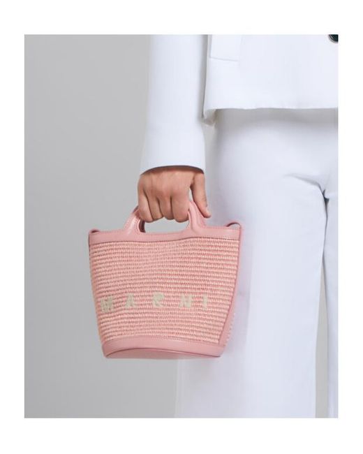 Marni Pink Logo Embroidered Bucket Bag