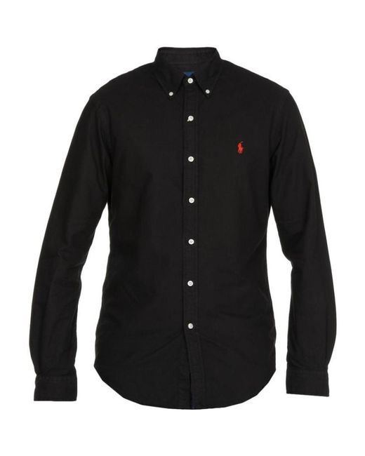 Ralph Lauren Black Polo Logo Embroidered Shirt for men