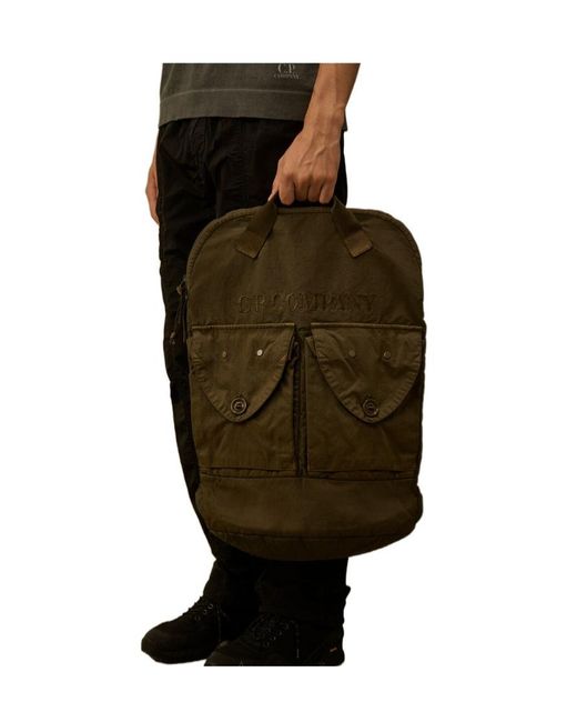 C P Company Green Embossed-Logo Front-Pocket Backpack for men