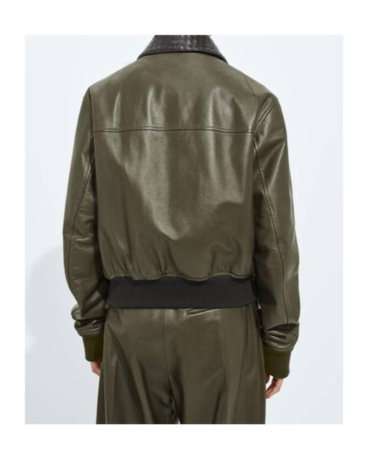 Bottega Veneta Green Shiny Leather Blouson