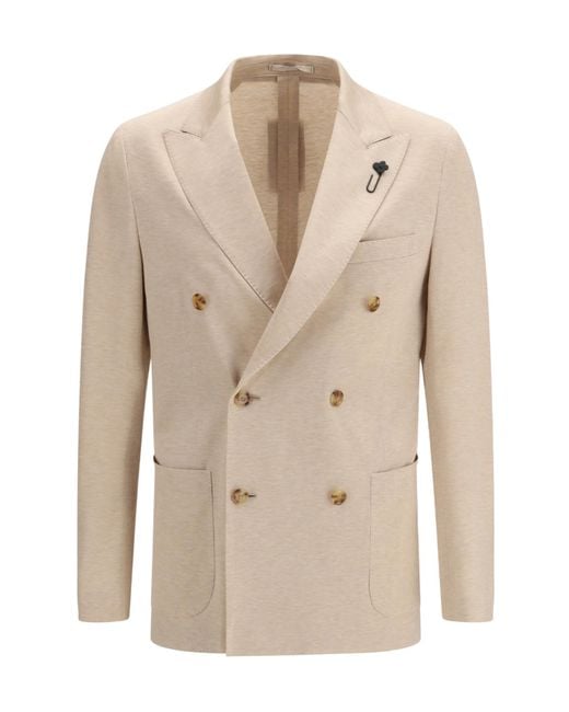 Lardini Natural Double-Breasted Patch-Pocket Blazer for men