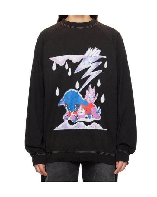 we11done Black Graphic-Print Cotton Hoodie