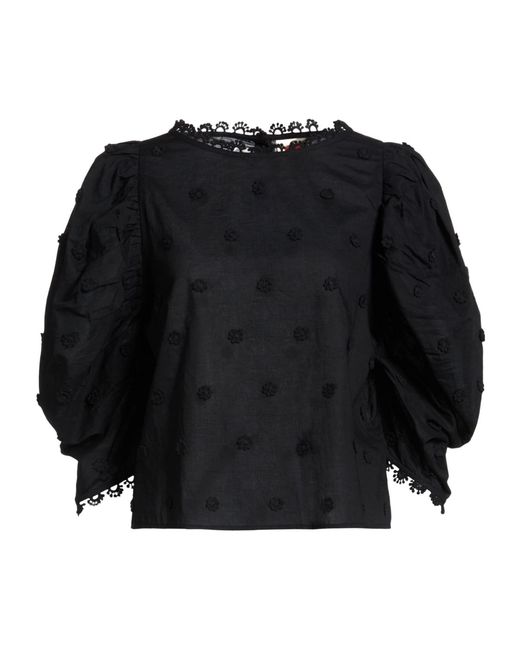 Farm Rio Black Loose Three-Quarter Sleeve Top