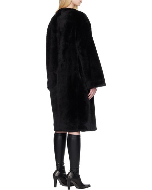 Totême  Black Collarless Shearling Coat
