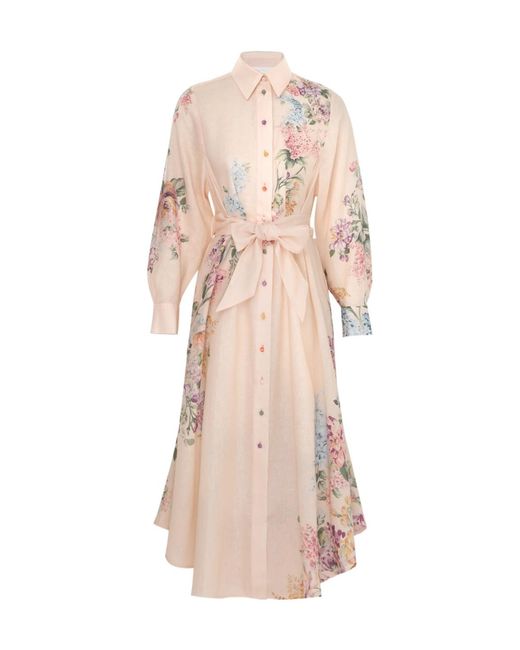 Zimmermann Pink Halliday Tucked Midi Shirt Dress