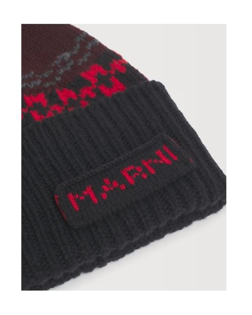 Marni Red Wool Beanie With Geometric Motif for men