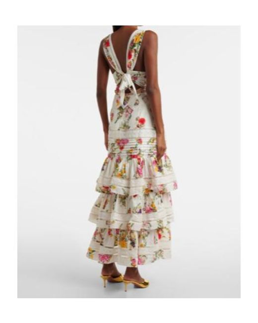 Camilla White Floral Tiered Cotton And Silk Maxi Dress