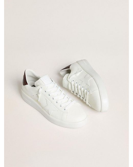 Golden Goose Deluxe Brand White Purestar With Leather Star And Burgundy Croc-Print Leather Heel Tab for men
