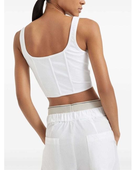 Brunello Cucinelli White Square Neck Cropped Top