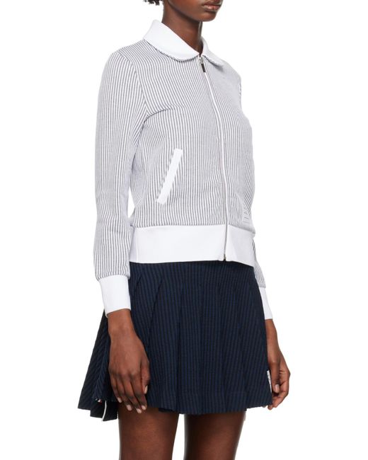 Thom Browne Blue Zip-Fastening Seersucker Jacket