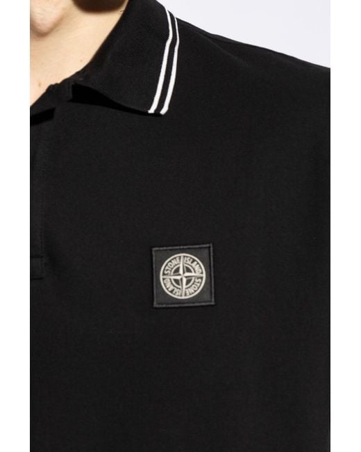 Stone Island Black Logo Patch Short Sleeved Polo Shirt for men