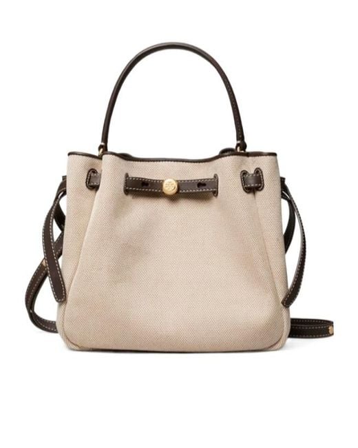 Tory Burch Natural Romy Drawstring Logo-Engraved Bucket Bag