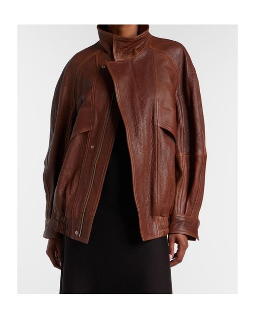 Nour Hammour Brown Ariste Leather Bomber Jacket