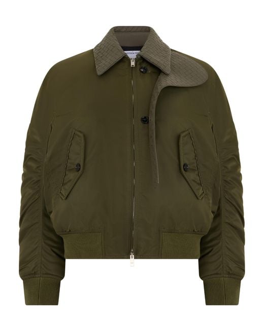 Bottega Veneta Green Intrecciato Collar Bomber Jacket
