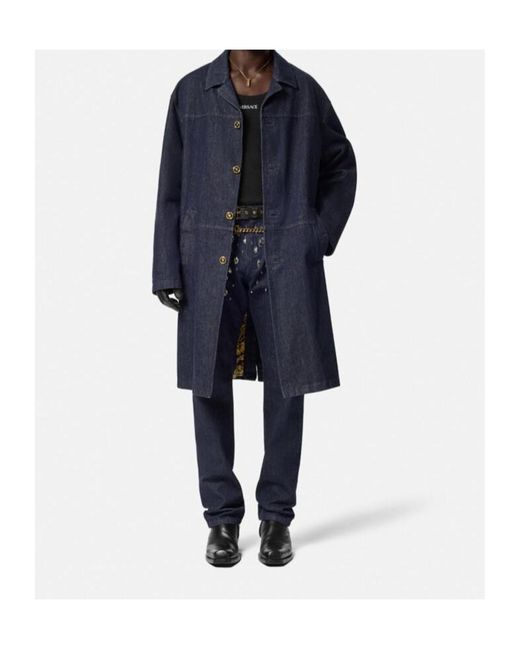 Versace Blue Button Down Denim Coat for men