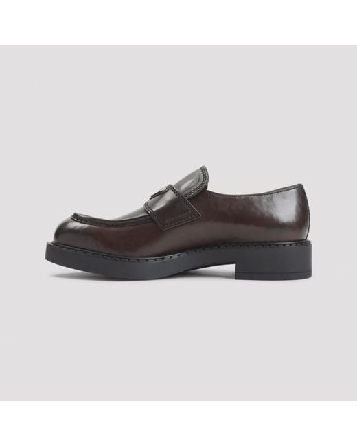 Prada Brown Triangle-Logo Loafers for men