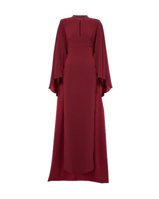 Roland Mouret Red Caped Crystal-Embellished Gown