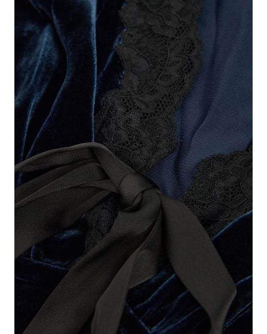 Reformation Black Camille Lace-Trim Velvet Midi Dress
