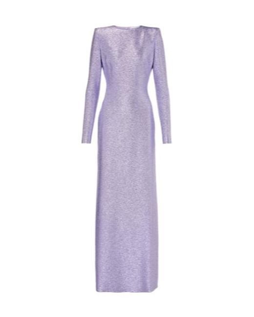 Oscar de la Renta Purple Round Neck Long-Sleeved Dress